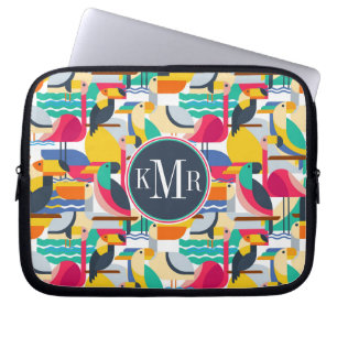 Geometrisches tropisches Monogramm der Vogel- Laptopschutzhülle