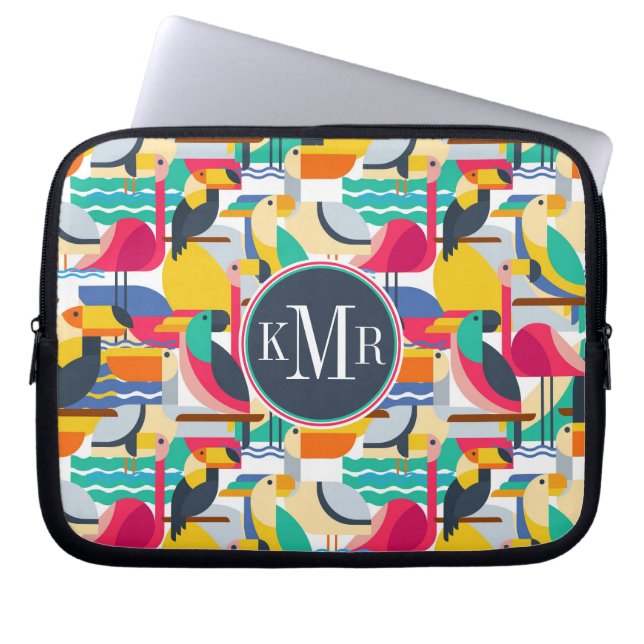 Geometrisches tropisches Monogramm der Vogel-| Laptopschutzhülle (Vorderseite)
