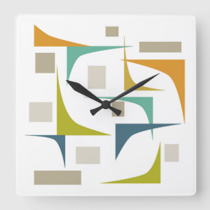 Geometrisches Türkis-Grün des Atomkerns Quadratische Wanduhr