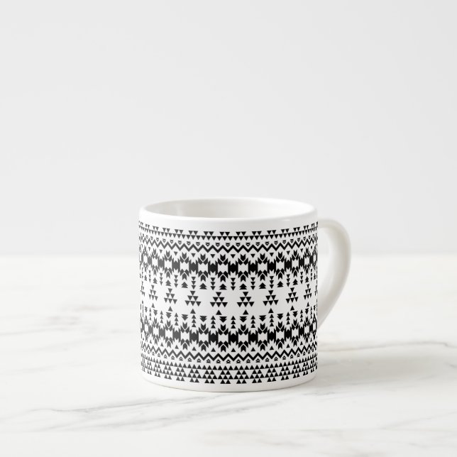 geometrisches Vektormuster Schwarz/Weiß Espressotasse (Vorderseite Rechts)