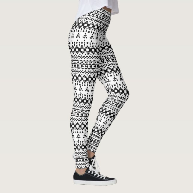 geometrisches Vektormuster Schwarz/Weiß Leggings (Rechts)