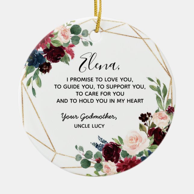 Geometrisches Versprechen der Marine Burgundy Flor Keramik Ornament (Vorne)