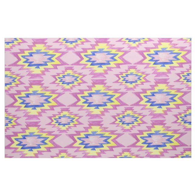 Geometrisches Wasserfarbenmuster Boho Gelb-Rosa Mu Stoff (Yard (91,4 cm))