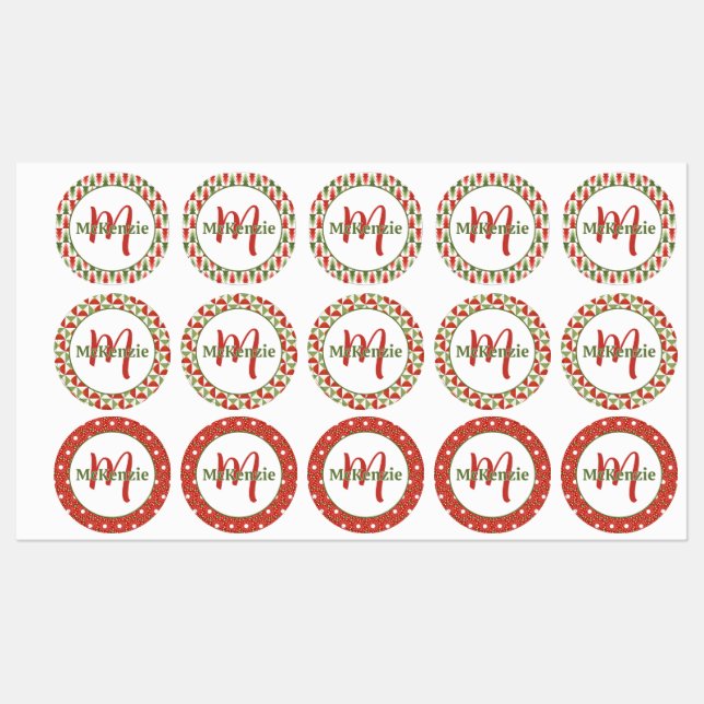 Geometrisches Weihnachtsbaum-Wäldchen Etiketten (Blatt)