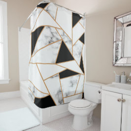 Geometrisches weißes Marmor in Gold Duschvorhang