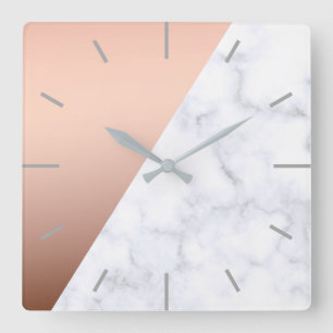 Geometrisches weißes MarmorRosengold des elegante Quadratische Wanduhr