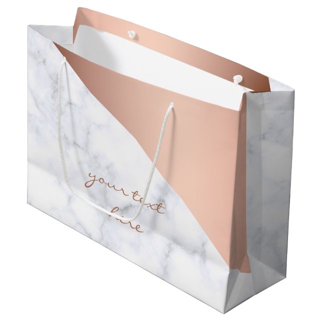 Geometrisches weißes MarmorRosengold des eleganten Große Geschenktüte (Vorderseite Schrägansicht)