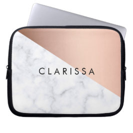 Geometrisches weißes MarmorRosengold des eleganten Laptopschutzhülle