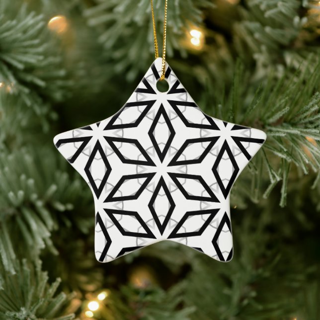 Geometrisches weißes Schwarz-Silber-Muster Keramik Ornament (Baum)