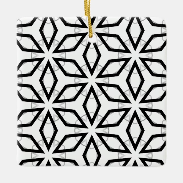 Geometrisches weißes Schwarz-Silber-Muster Keramikornament (Vorderseite)