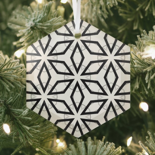 Geometrisches weißes Schwarz-Silber-Muster Ornament Aus Glas (Insitu)