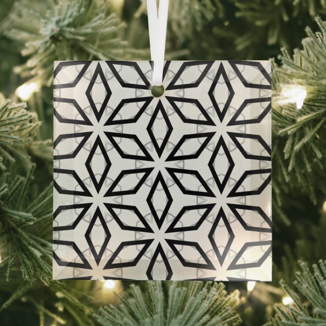 Geometrisches weißes Schwarz-Silber-Muster Ornament Aus Glas (Insitu)