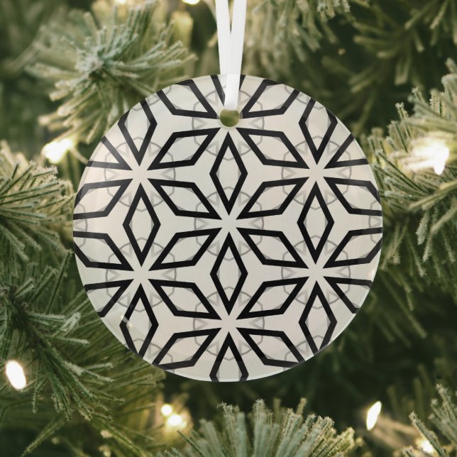 Geometrisches weißes Schwarz-Silber-Muster Ornament Aus Glas (InSitu)