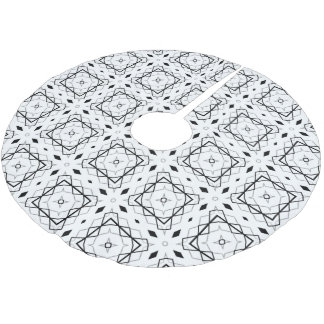 Geometrisches weißes Schwarz-Silber-Muster Polyester Weihnachtsbaumdecke