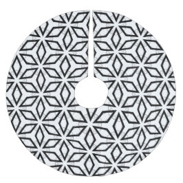 Geometrisches weißes Schwarz-Silber-Muster Polyester Weihnachtsbaumdecke