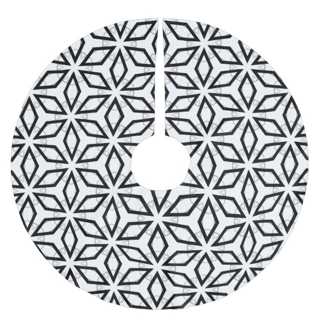 Geometrisches weißes Schwarz-Silber-Muster Polyester Weihnachtsbaumdecke (Vorderseite)