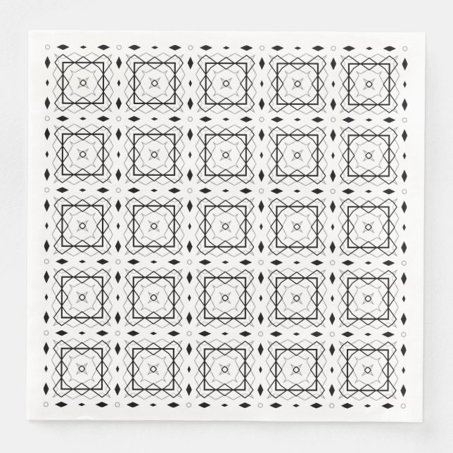 Geometrisches weißes Schwarz-Silber-Muster Serviette (Vorderseite)