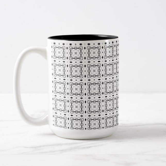 Geometrisches weißes Schwarz-Silber-Muster Zweifarbige Tasse (Links)