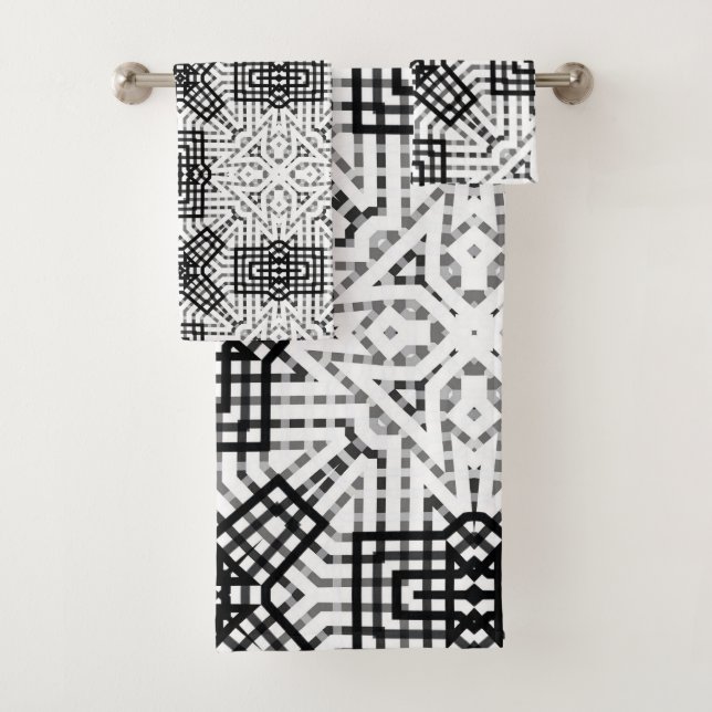 Geometrisches weißes und schwarzes Lochmuster Anna Badhandtuch Set (Insitu)