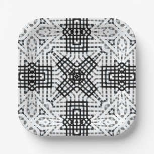 Geometrisches weißes und schwarzes Lochmuster Anna Pappteller