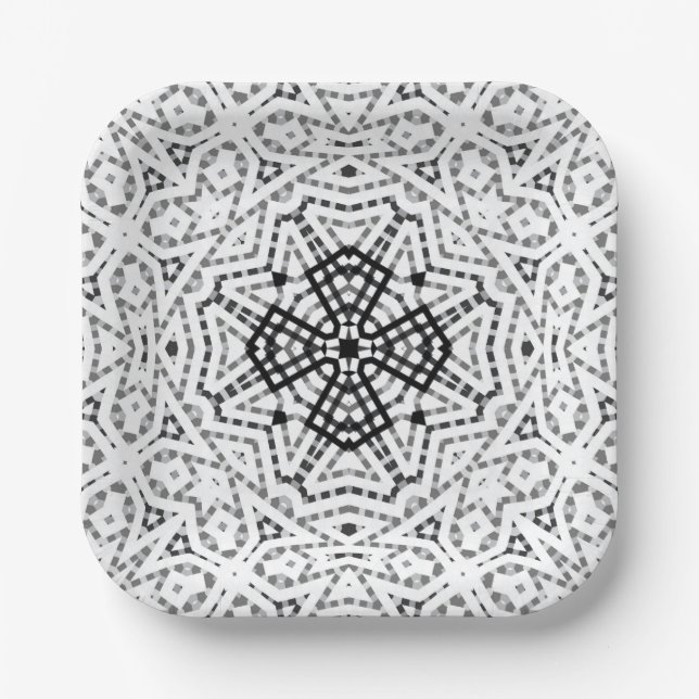 Geometrisches weißes und schwarzes Lochmuster Elsa Pappteller (Vorderseite)