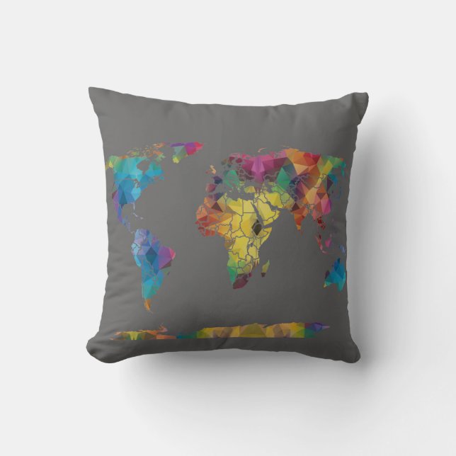 Geometrisches World Map Pillow Kissen (Vorderseite)