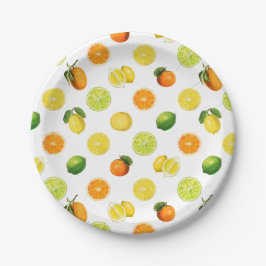 Geometrisches Zitrusfrucht-Erfrischungsmuster Pappteller