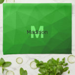 Geometrismuster für den grünen Farbverlauf Monogra Geschirrtuch<br><div class="desc">Monogram Personalize mit Ihrem benutzerdefinierten Initial und Namen. Hellgrüne Gefälle geometrische Maschenmuster helle Dreiecke ombre. Dreieck geometrische Masche mit dunkelgrünem Ober-Farbverlauf, Muster, Ober, Masche, Dreiecke, Geometrie, Gefälle, cool, Dreieck, Grün</div>