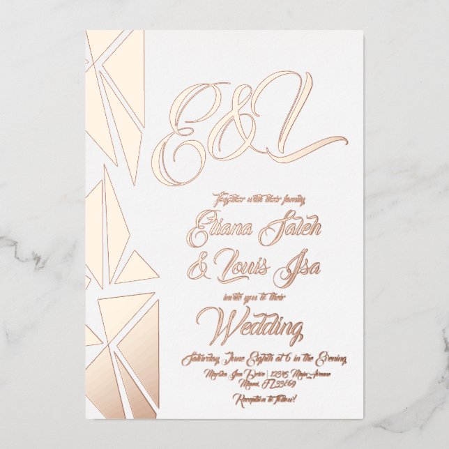 Geometry Blush Gold Hochzeit gepresst Folieneinladung (Vorderseite)