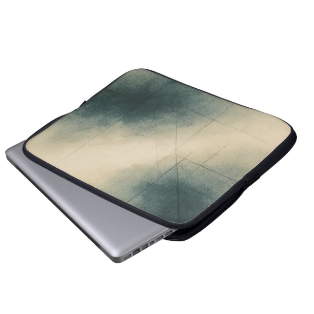 Geometry of Emotion Pt3 Japandi Teal Gray Laptopschutzhülle (Vorne Knopf)