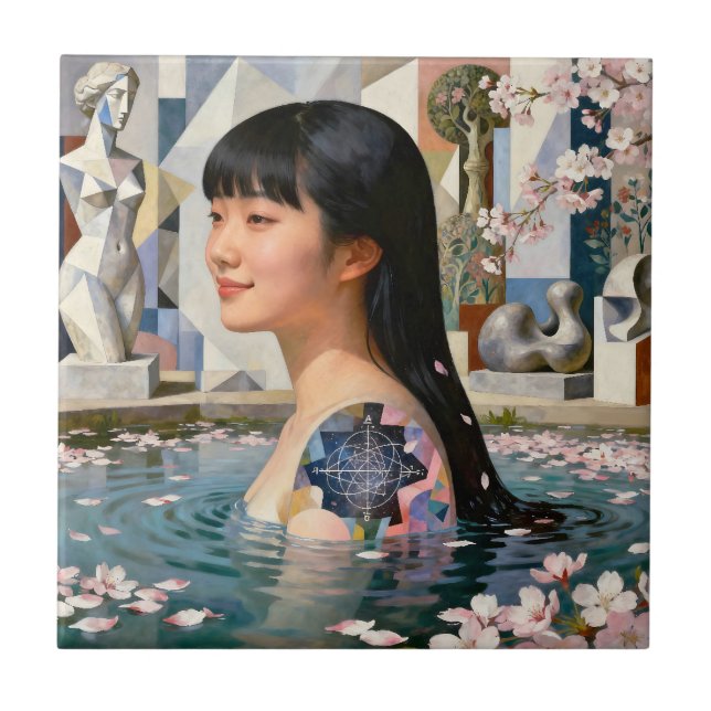 "Geometry of Serenity" - Ein digitales Portrait Fliese (Vorderseite)