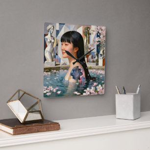 "Geometry of Serenity" - Ein digitales Portrait Quadratische Wanduhr