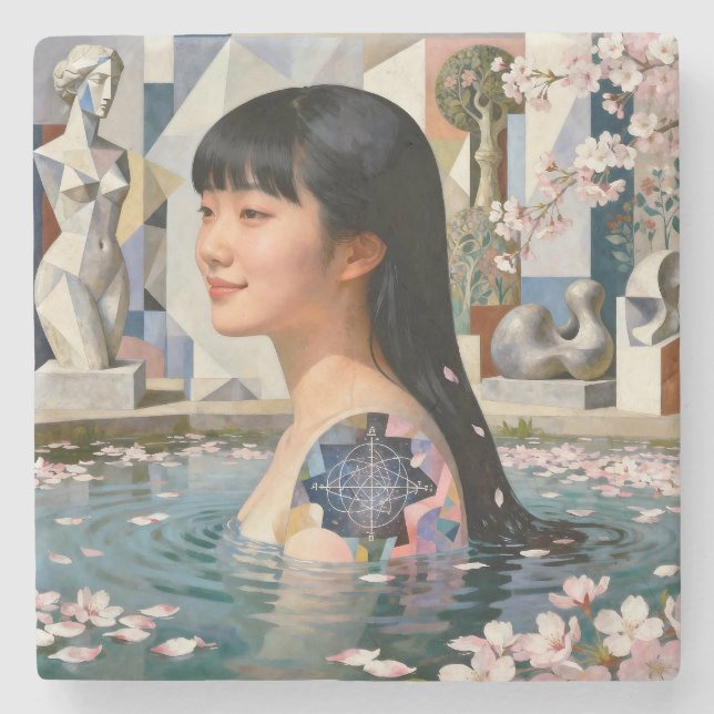 "Geometry of Serenity" - Ein digitales Portrait Steinuntersetzer (Vorderseite)