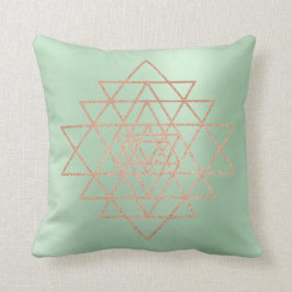 Geometry Peach Pink Rose Gold Dreiecke Grüne Kissen