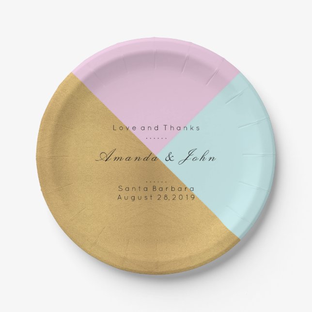 Geometry Personalisiert Tiffany Pink Gold Wedding Pappteller (Vorderseite)