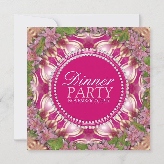 Geometry Pink Lilys Garden Dinner Party Einladung (Vorderseite)