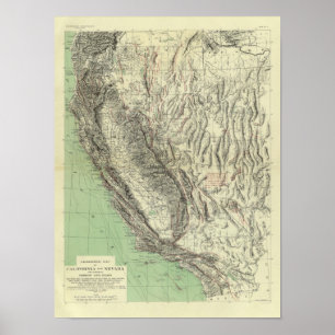Geomorphe Karte, Kalifornien, Nevada Poster