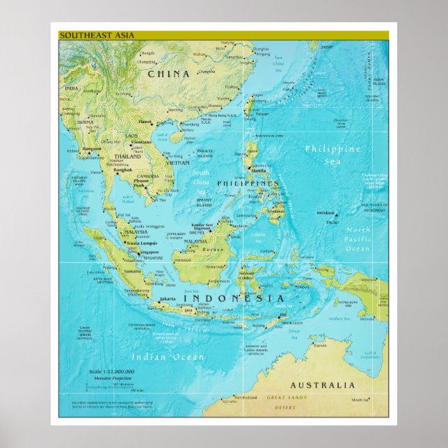 Geopolitische regionale Karte Südostasiens Poster (Vorne)