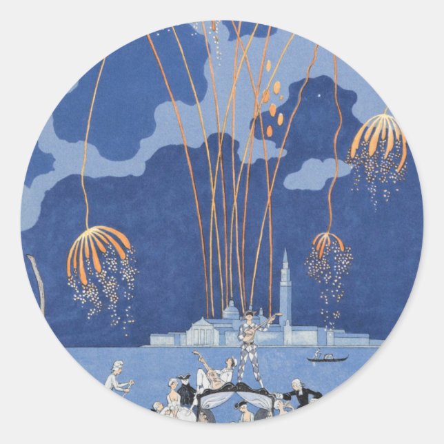 George Barbier Feuerwerk in Venedig 1924 Runder Aufkleber (Vorderseite)