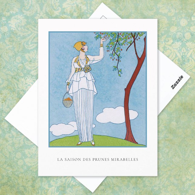 George Barbier Picking Fruit French Fashion Postkarte (Von Creator hochgeladen)