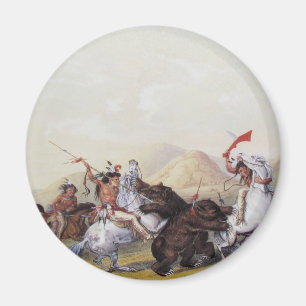 George Catlin - Angreifen des Grizzlybären Magnet