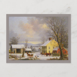 George Henry Durrie Ländlicher Winter auf dem Land Postkarte