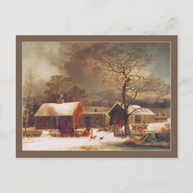 George Henry Durrie Weihnachten Winter in New Have Postkarte (Vorderseite)