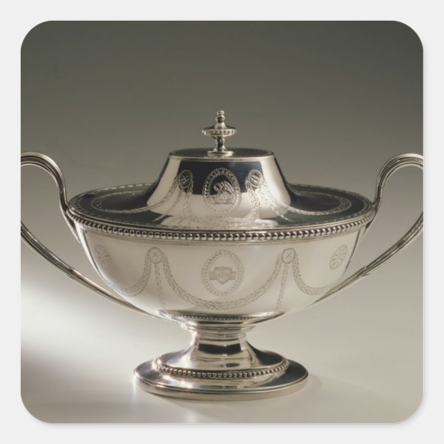 George III Sauce Terine und Cover Quadratischer Aufkleber (Vorderseite)