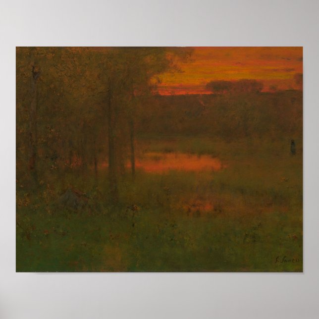 George Inness - Landschaft, Sonnenuntergang Poster (Vorne)