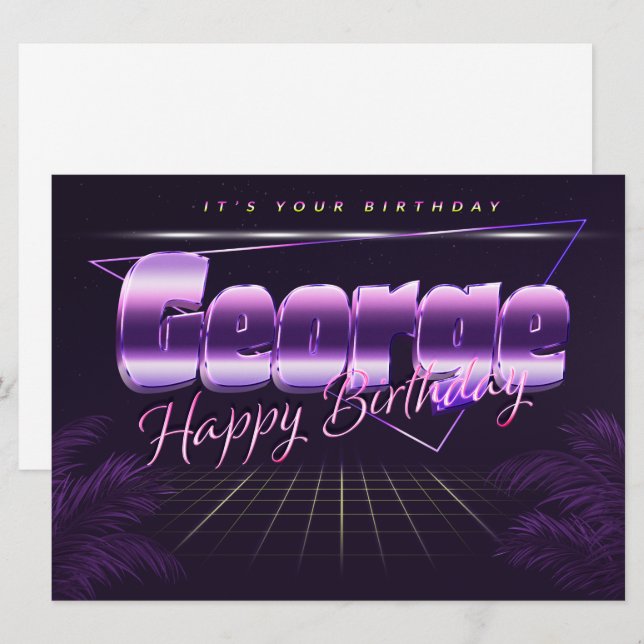 George prénom carte rétro lilas anniversaire (Devant / Derrière)