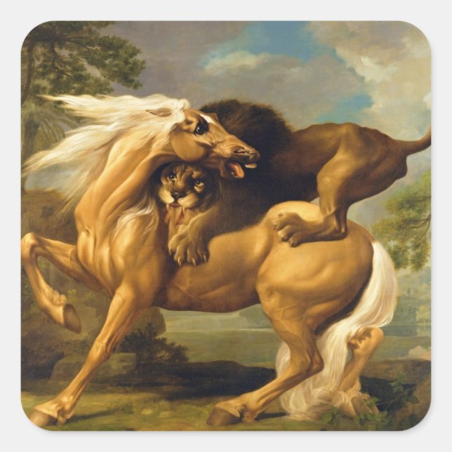 George Stubbs | A Lion Attack a Horse, c.1762 ( Quadratischer Aufkleber (Vorderseite)
