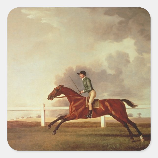 George Stubbs | Bay Malton mit John Singleton Up, Quadratischer Aufkleber (Vorderseite)