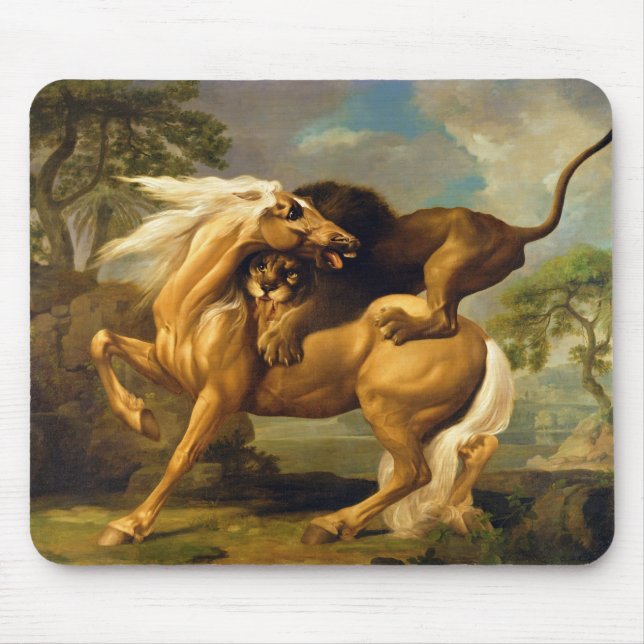 George Stubbs | ein Löwe, der ein Pferd in Angriff Mousepad (Vorne)