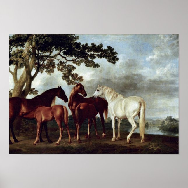 George Stubbs - Mares and Foals in einer Landschaf Poster (Vorne)